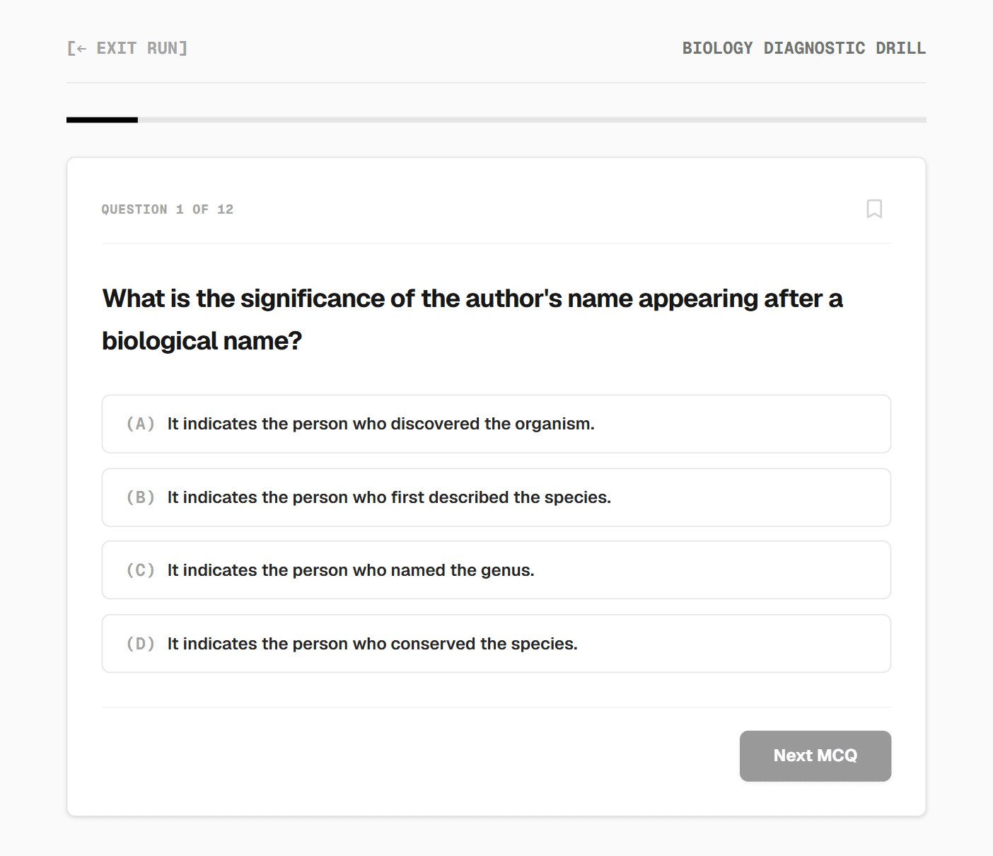 Stark NEET MCQ Quiz Workspace Page